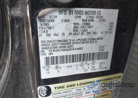 2010 Ford Expedition El Xlt из США, поврежденный, VIN 1FMJK1G52AEA13452